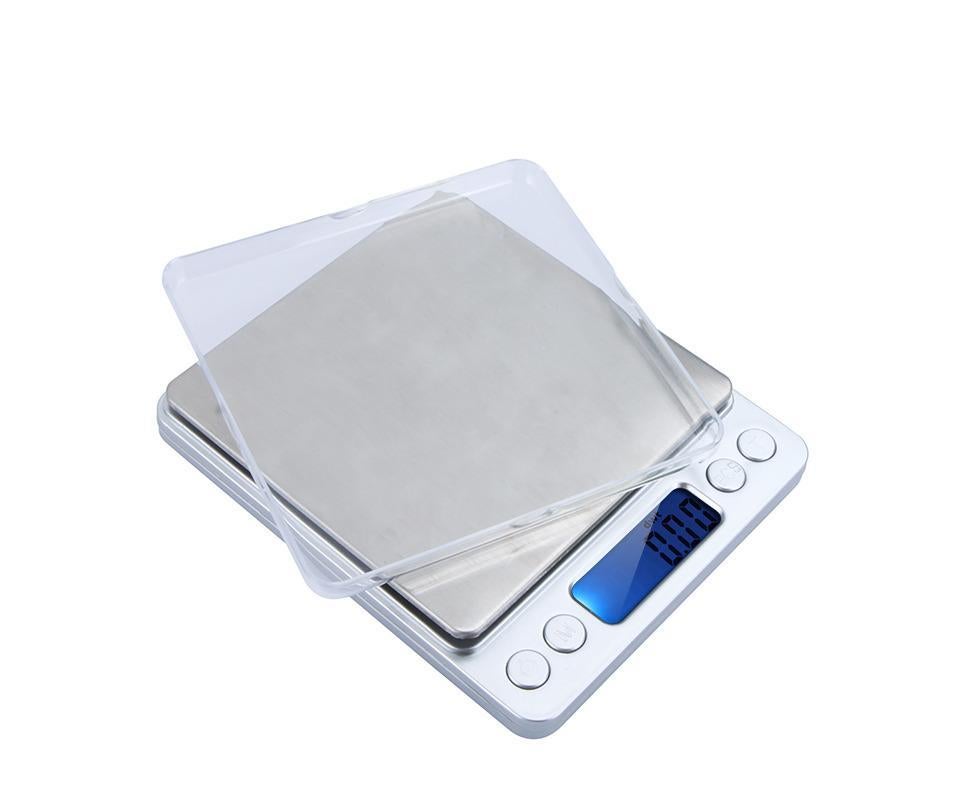 High Accuracy Mini Electronic Digital Platform Jewelry Scale Weighing Balance with Two Trays Portable 500g/0.01g Counting Function Blue LCD
