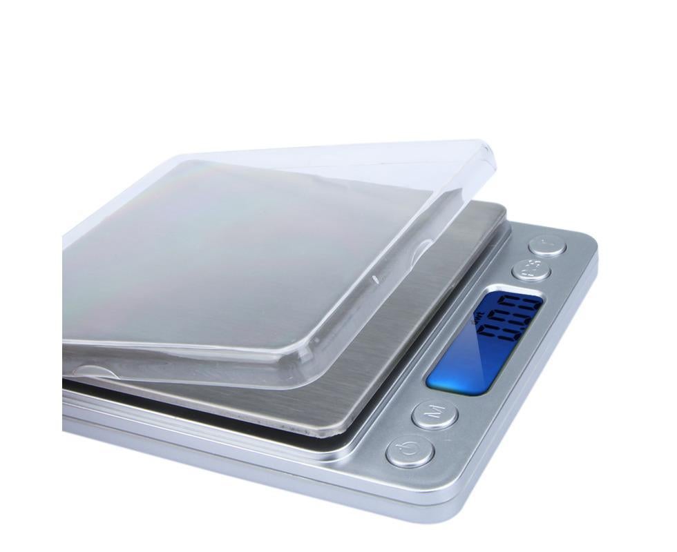 High Accuracy Mini Electronic Digital Platform Jewelry Scale Weighing Balance with Two Trays Portable 500g/0.01g Counting Function Blue LCD
