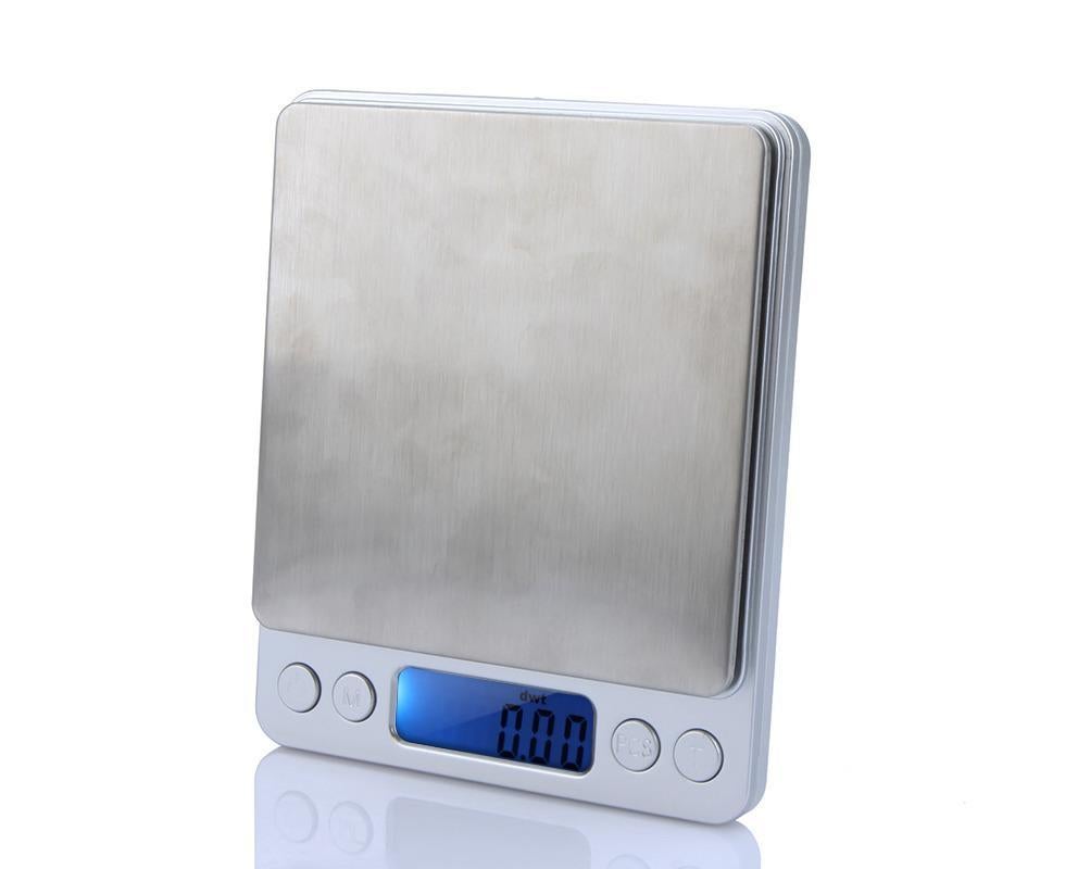 High Accuracy Mini Electronic Digital Platform Jewelry Scale Weighing Balance with Two Trays Portable 500g/0.01g Counting Function Blue LCD
