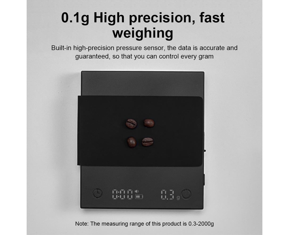 Mini Coffee Scale with Timer, 2kg/0.1g Accurate 3 Modes Type-C Rechargeable Portable Digital Scale for Espresso and Pour Over Coffee with