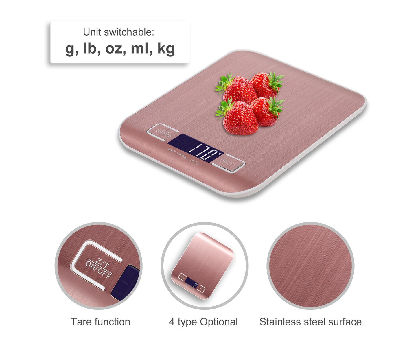 Kitchen Scale Digital Food Scale 10KG Measuring Range for Cooking Baking g lb oz ml kg Milk ml Stainless Steel Rechargeable