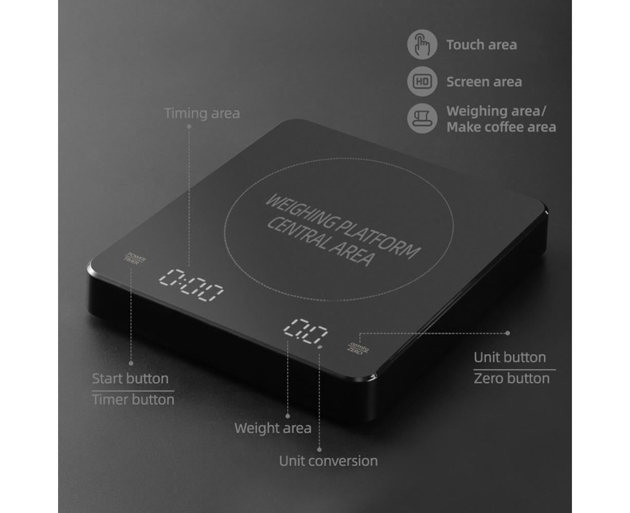 Digital Coffee Scale with Timer LED Screen Espresso Scale Built-in Battery 5kg Max.Weighing 0.1g High Precision Measures in oz/ml/g Kitchen