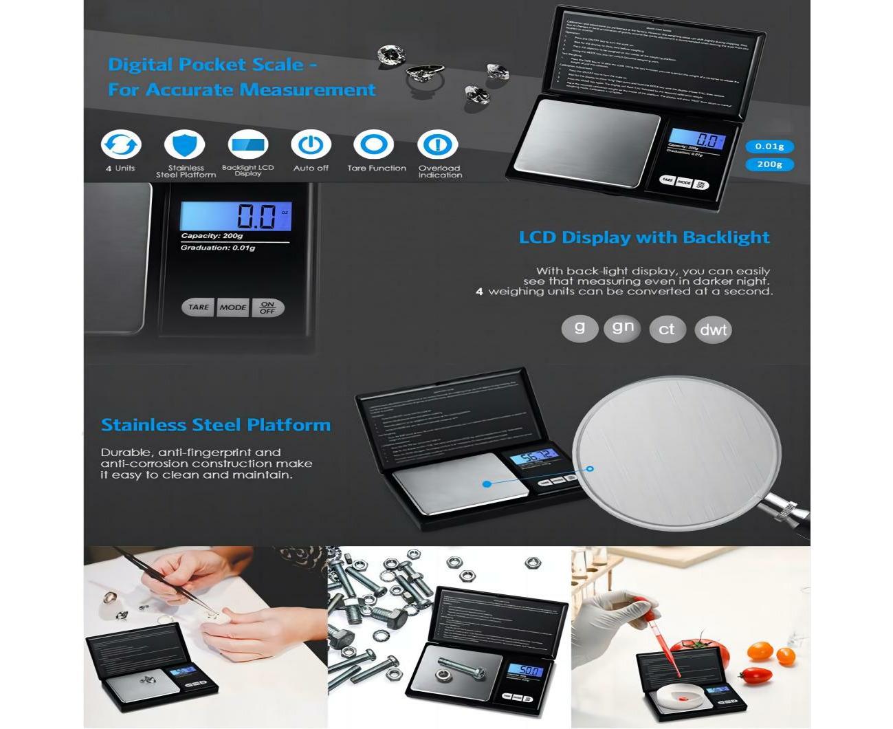 Electronic Pocket Mini Digital Gold Jewellery kitchen Scales 0.1G to 1000 Grams
