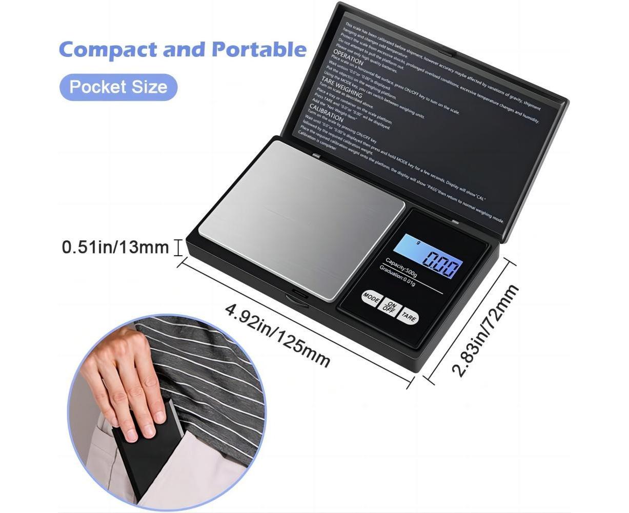 Precision Scale 0.01g, 500g/0.01g, Pocket Scale with LCD Display, Small Jewelry Scale, Kitchen Scale, Precision Scale with Tare Function