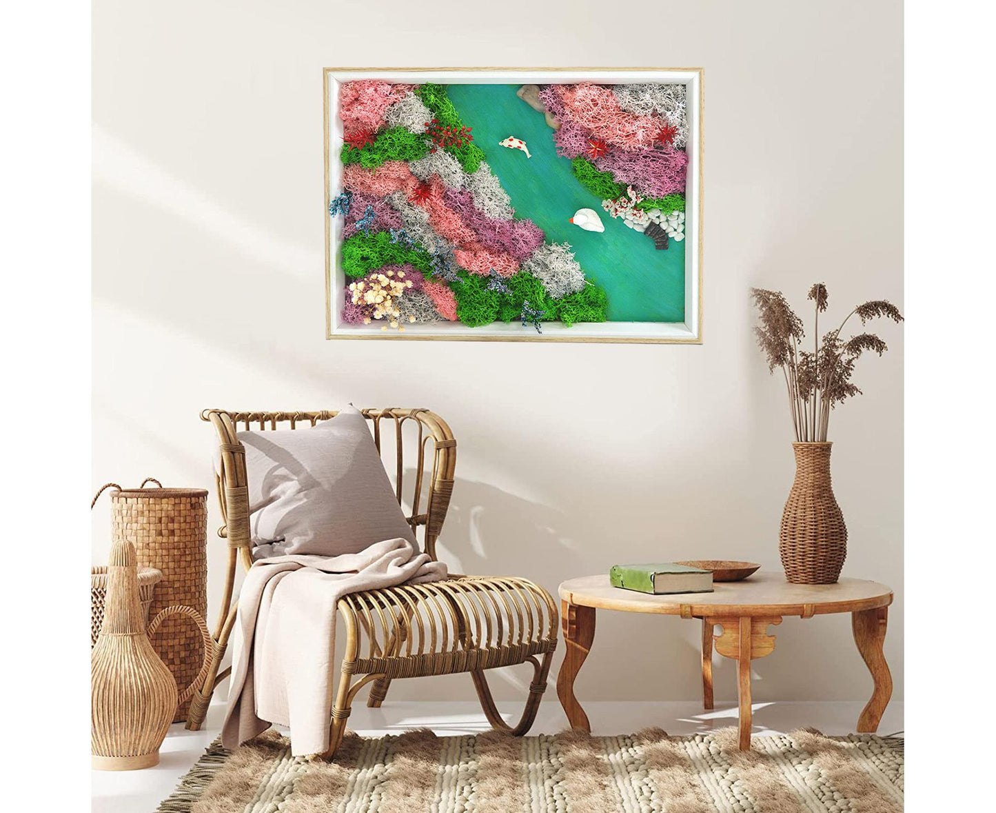1 Set Everlasting Moss Painting Unique Creative Ocean World Picture with Photo Frame for Home Decoration