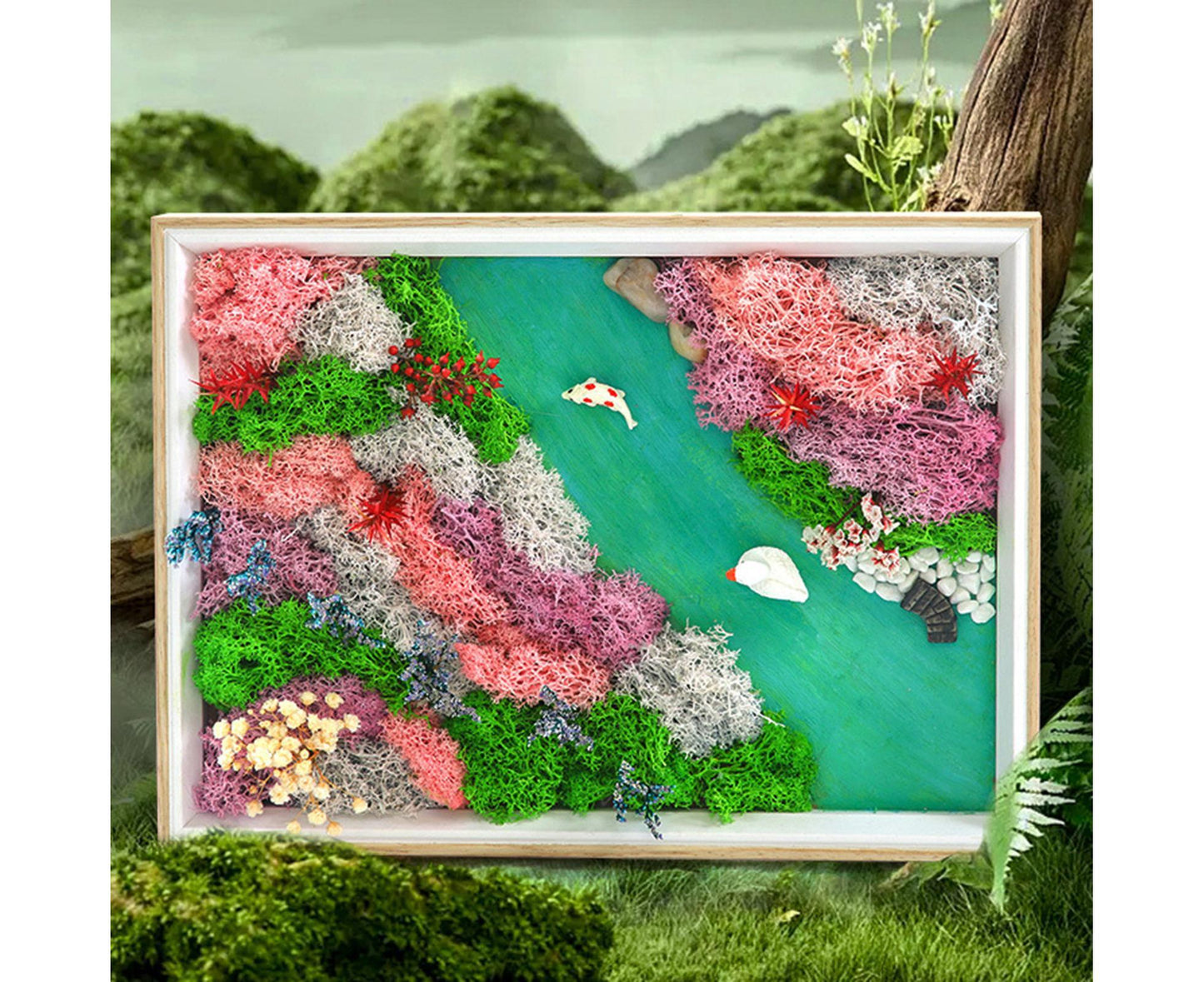 1 Set Everlasting Moss Painting Unique Creative Ocean World Picture with Photo Frame for Home Decoration