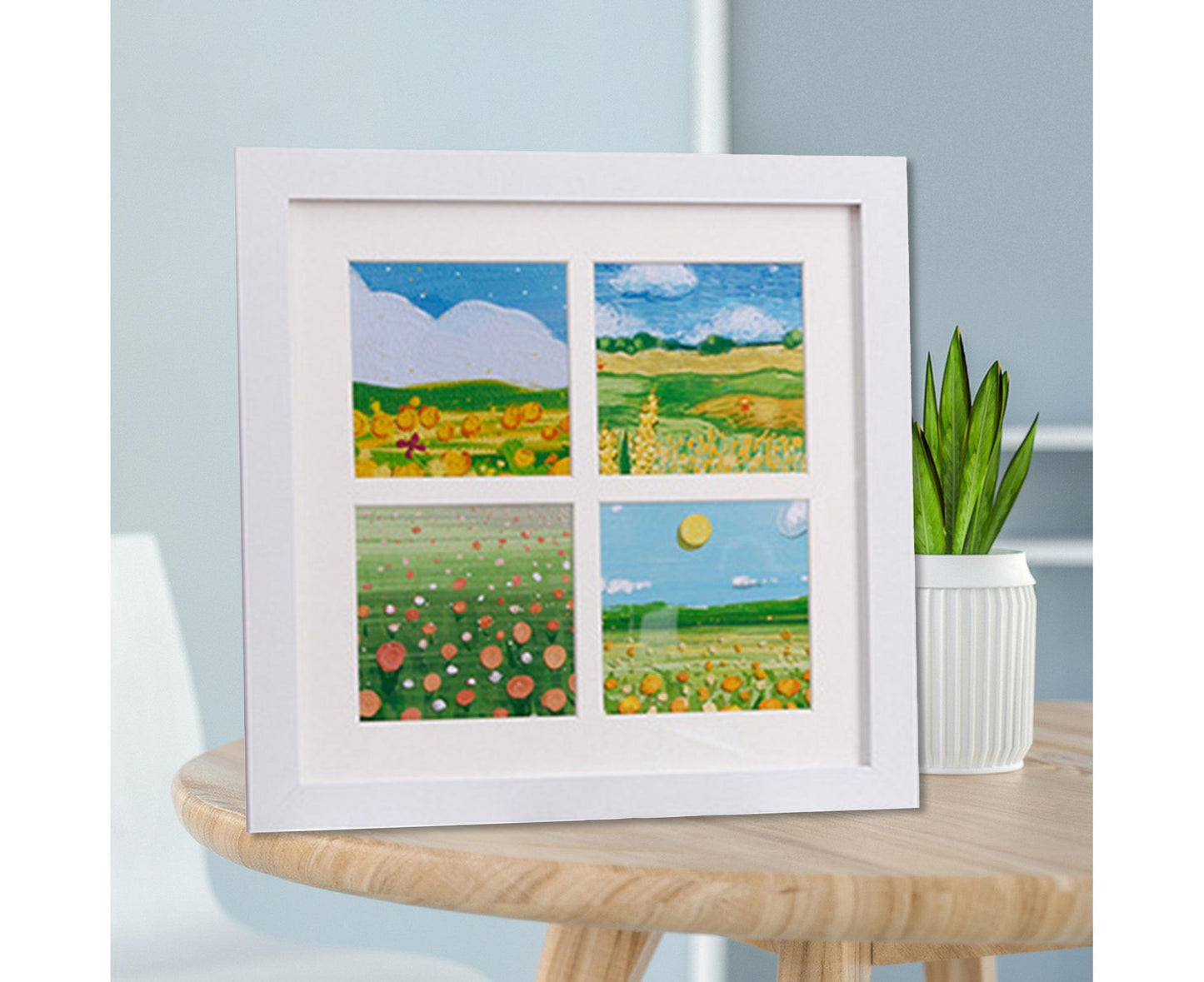 1 Set Painting Frame Not Easily Deformed Sturdy Square 4/9 Grids Picture Display Stands Home Supply - White