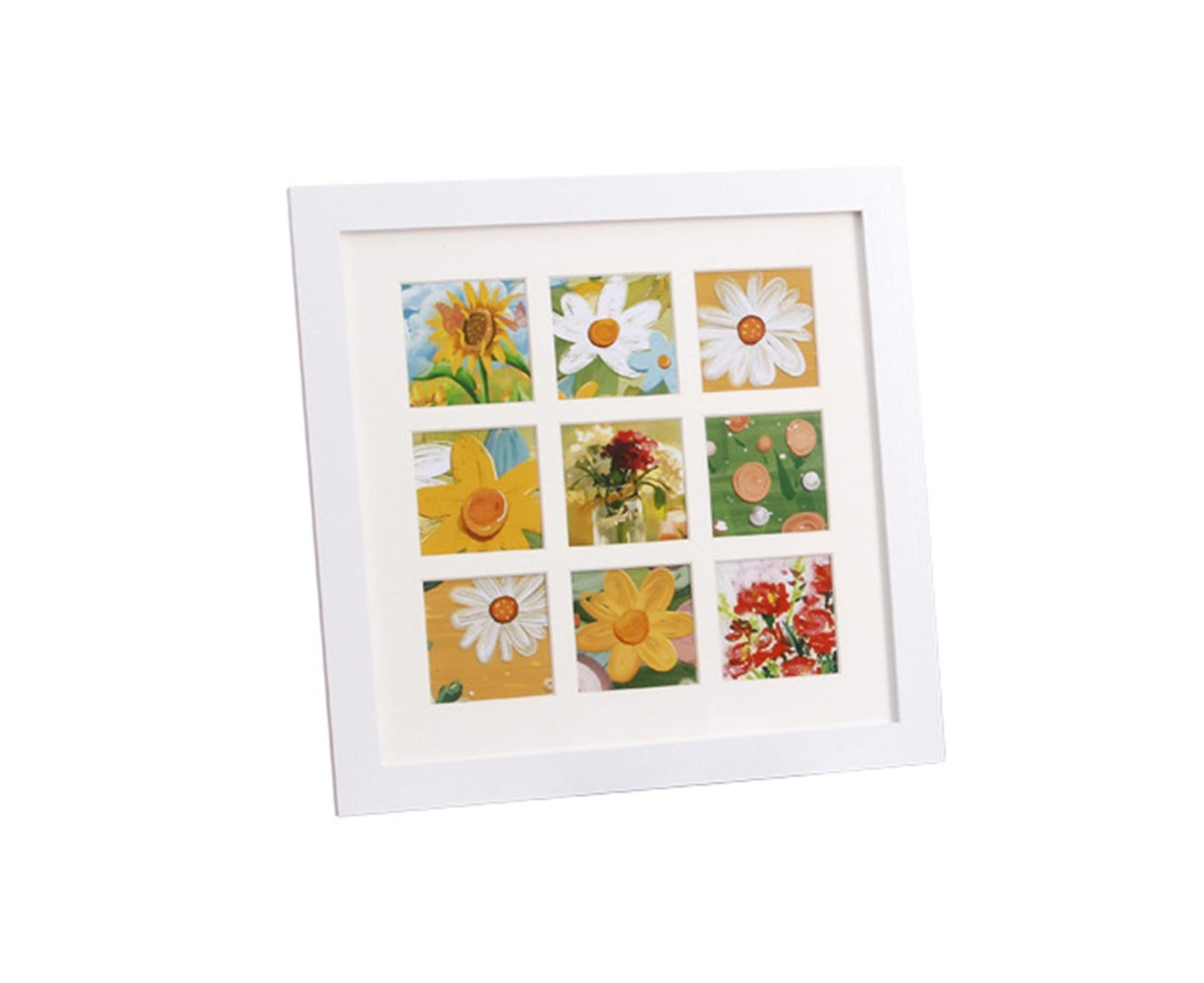 1 Set Painting Frame Not Easily Deformed Sturdy Square 4/9 Grids Picture Display Stands Home Supply - White