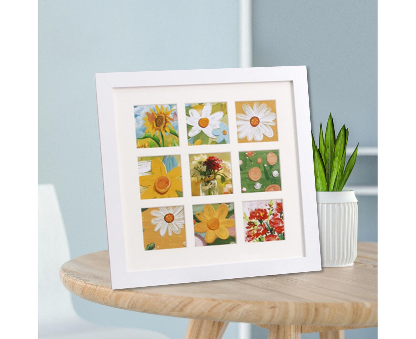 1 Set Painting Frame Not Easily Deformed Sturdy Square 4/9 Grids Picture Display Stands Home Supply - White