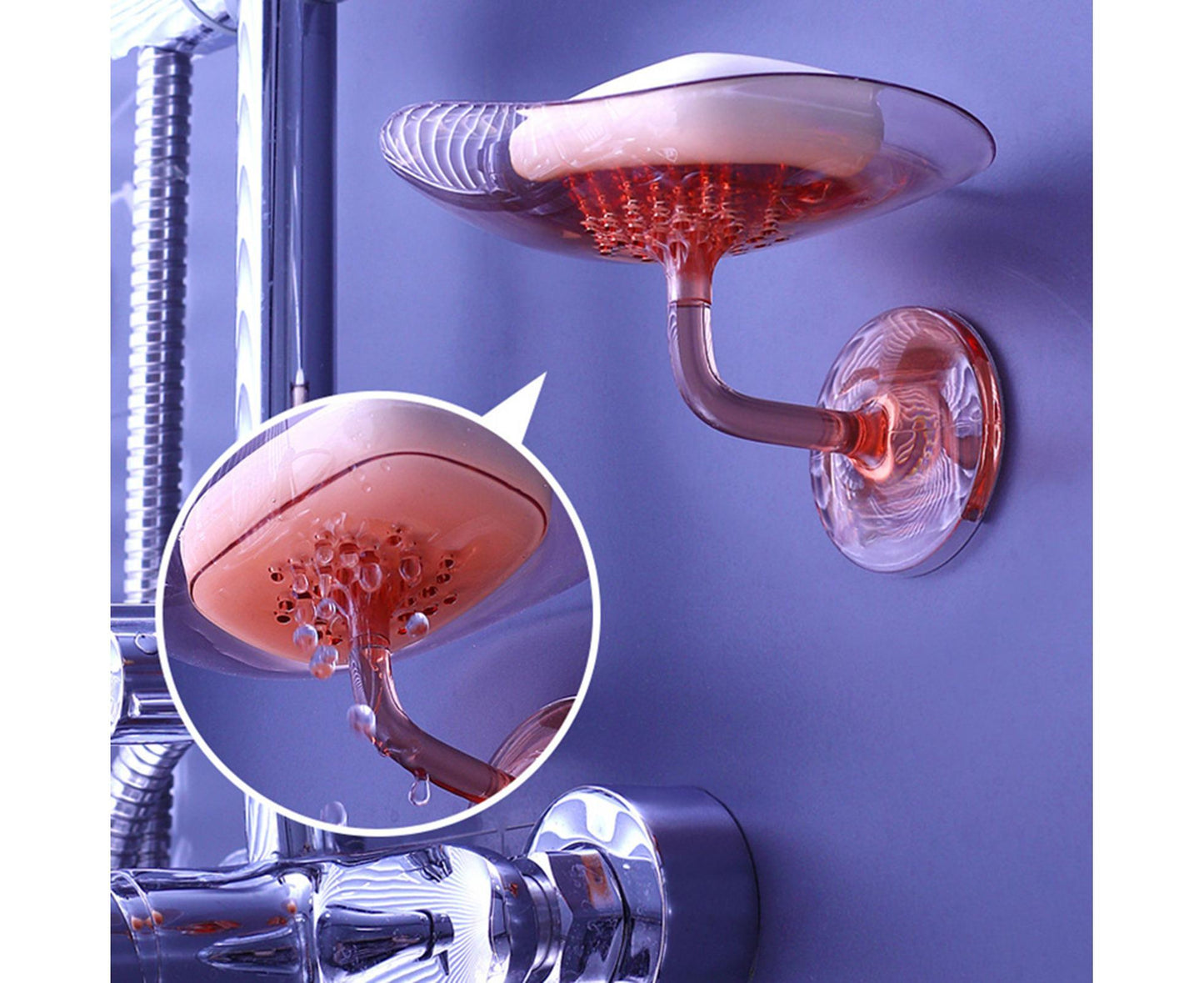 1 Set Soap Holder Wall Mounted Punch-free Self Adhesive with Draining Hole Petal Shape Bathroom Shower Soap Dish Household Supplies - Pink