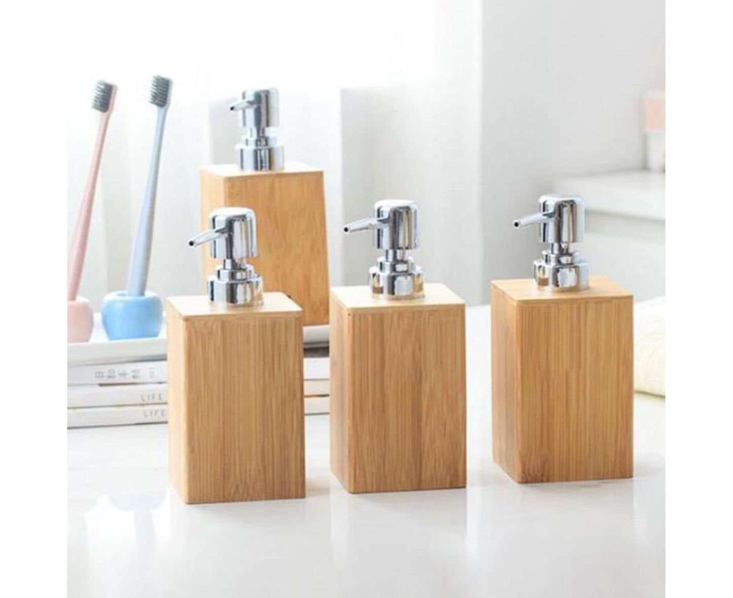 280ml Refillable Shampoo Liquid Soap Dispenser Empty Sub-bottling Storage Container Wooden Color Pump Design Shower Gel Bottle for Bathroom
