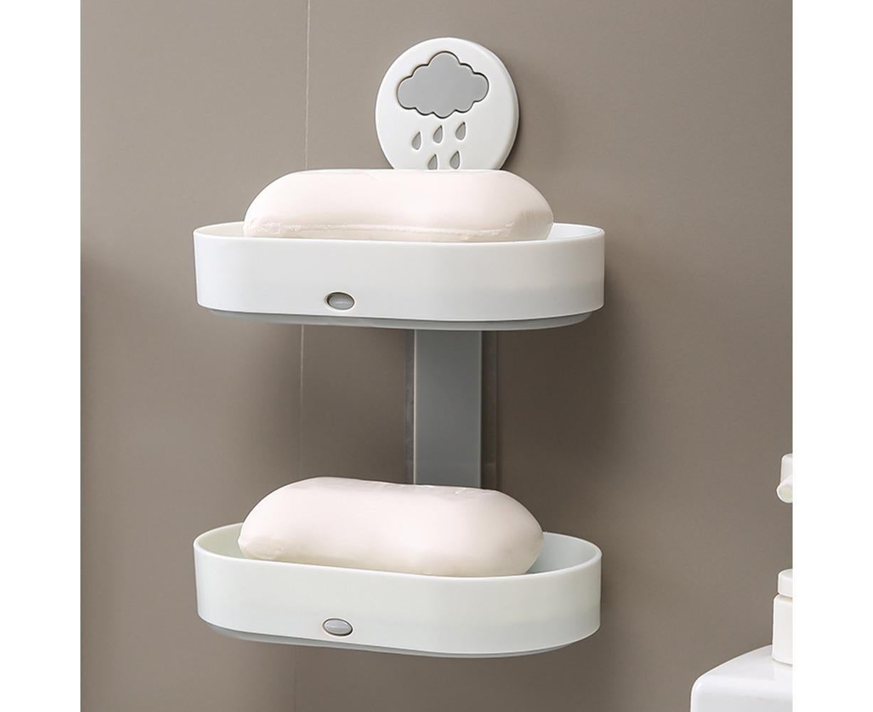 2-layer Cute Cloud Punch Free Soap Storage Box Draining Rack Bathroom Organizer-Light Blue