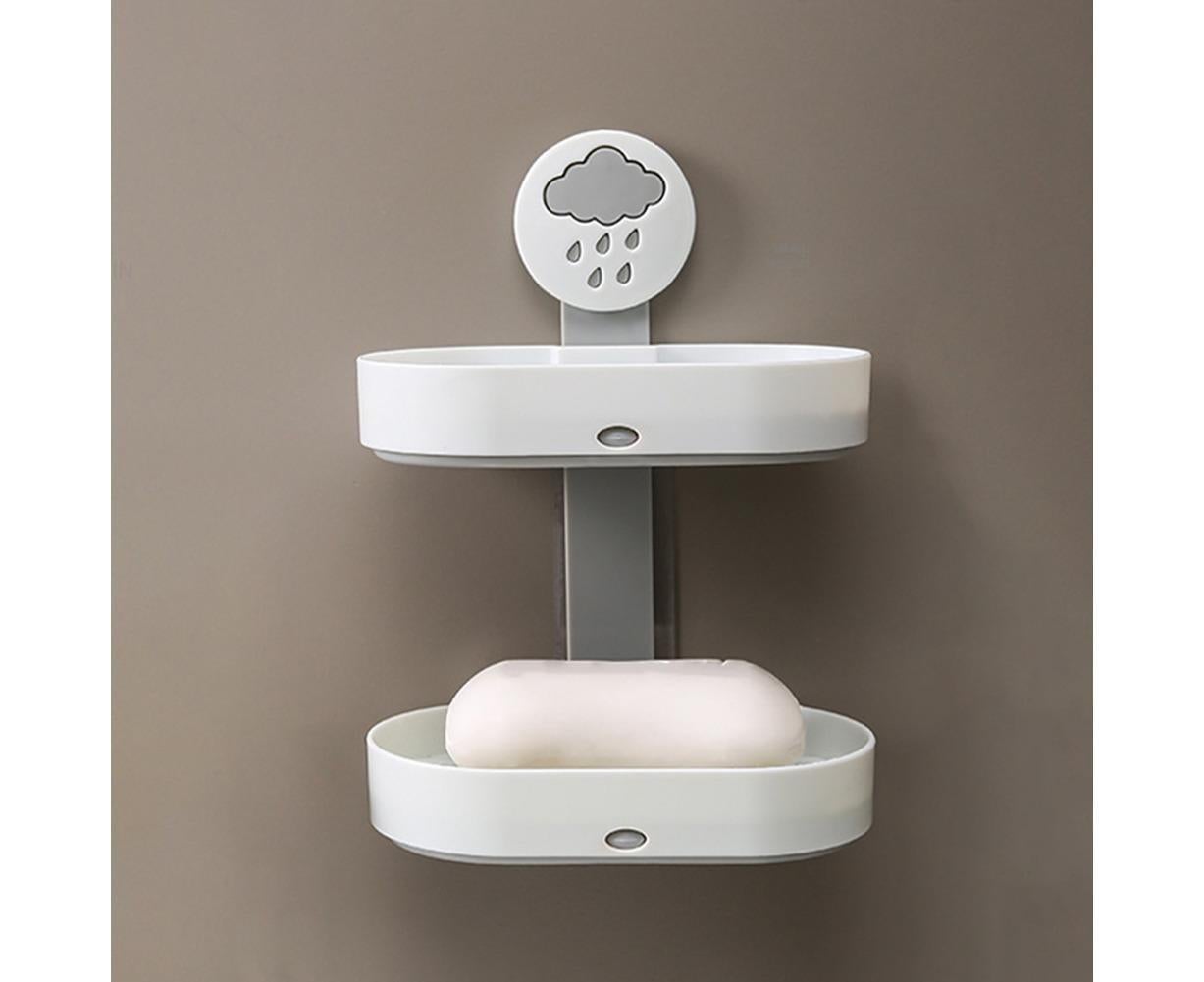 2-layer Cute Cloud Punch Free Soap Storage Box Draining Rack Bathroom Organizer-Light Blue
