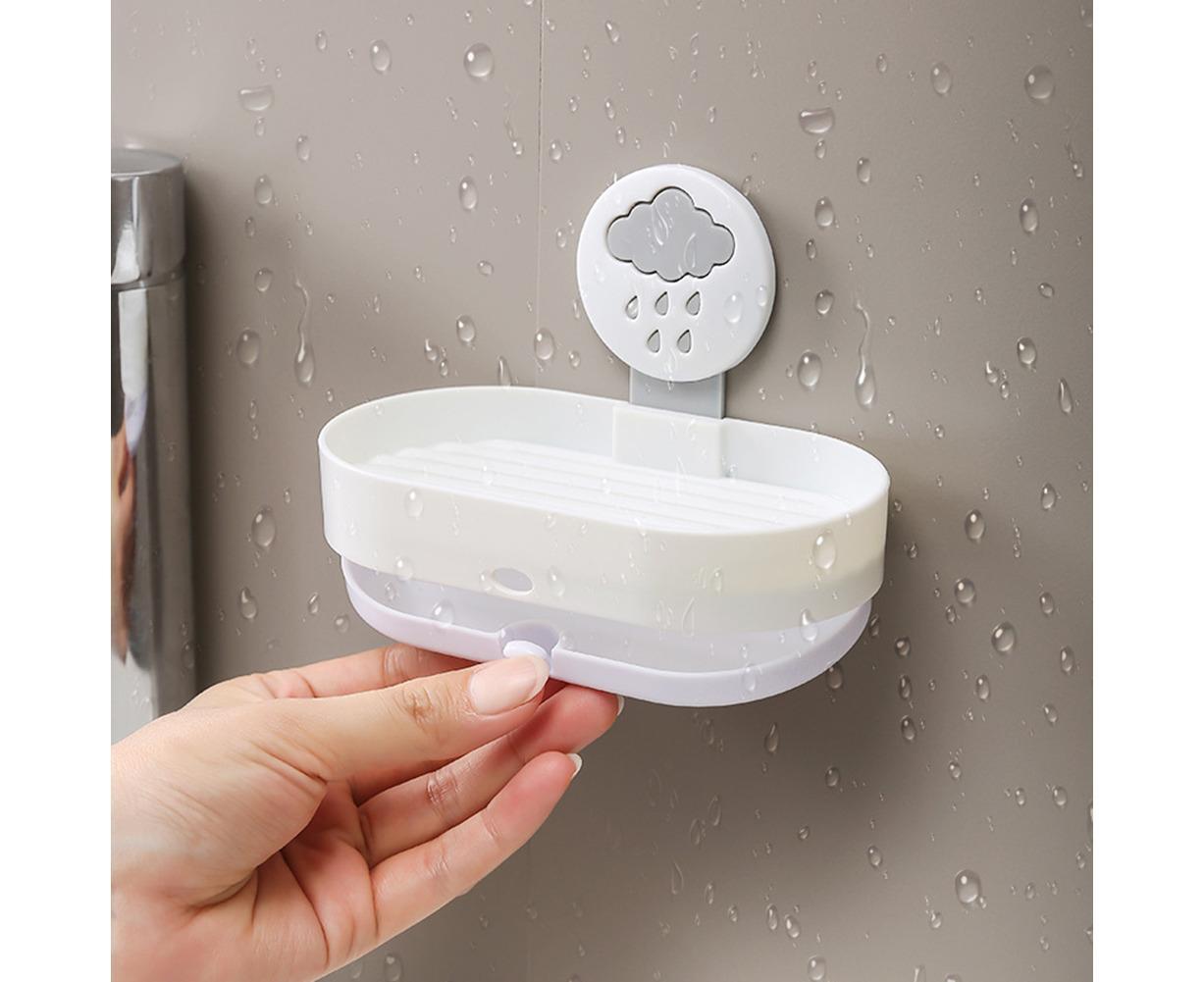 2-layer Cute Cloud Punch Free Soap Storage Box Draining Rack Bathroom Organizer-Light Blue