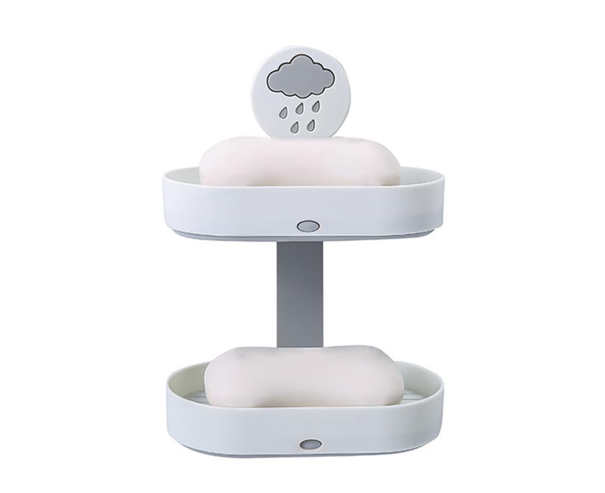 2-layer Cute Cloud Punch Free Soap Storage Box Draining Rack Bathroom Organizer-Light Blue