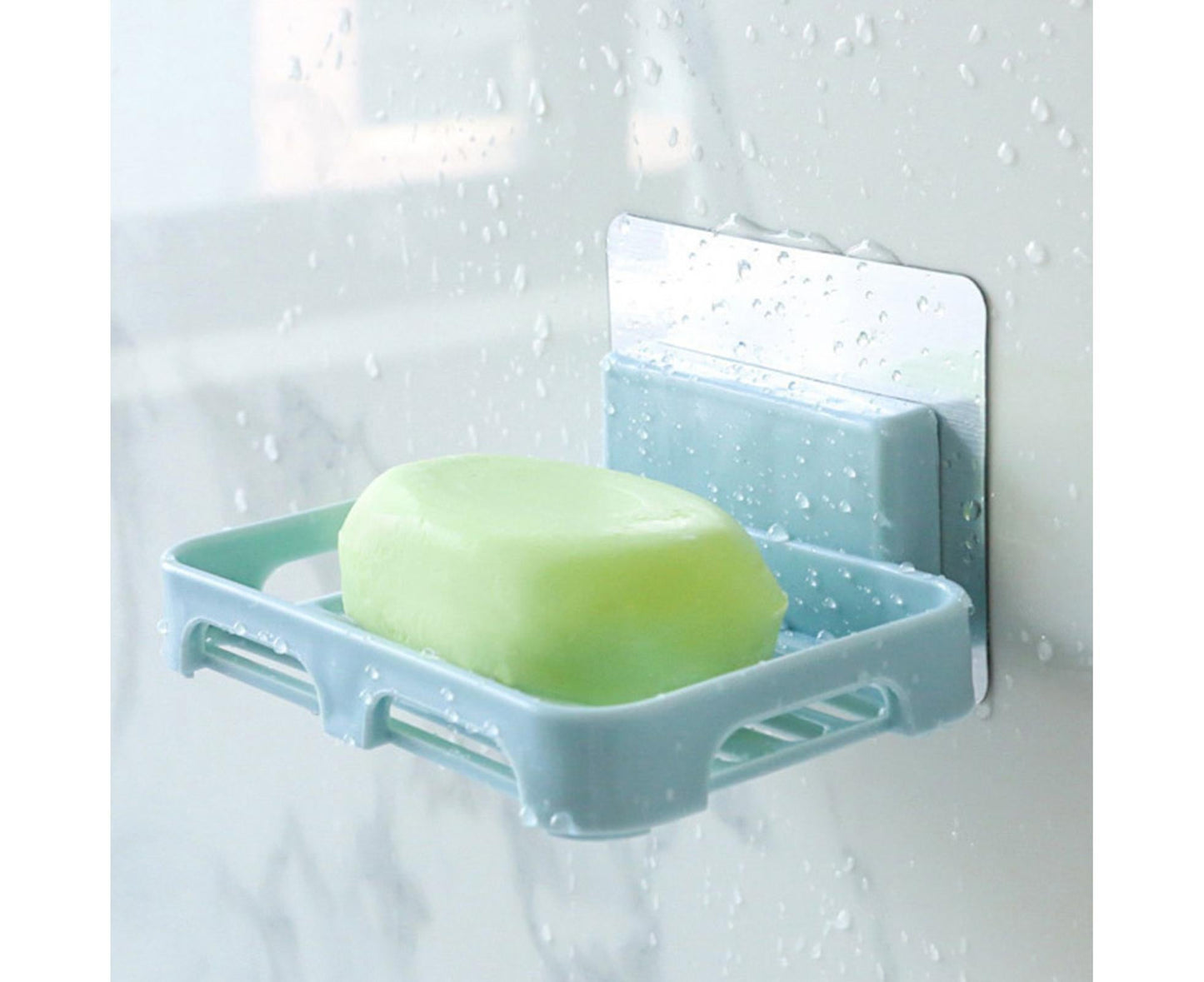 2Pcs/Set Soap Box No Drilling Easy to Install Ventilated Drained Wall Mounted Shower Soap Holder for Bathroom-Blue