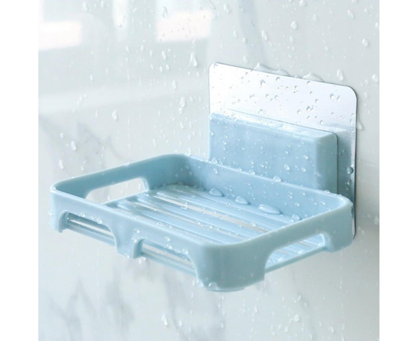 2Pcs/Set Soap Box No Drilling Easy to Install Ventilated Drained Wall Mounted Shower Soap Holder for Bathroom-Blue
