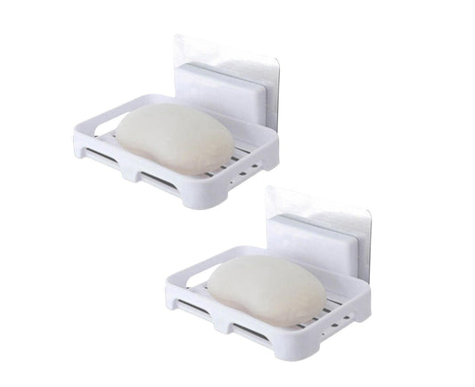 2Pcs/Set Soap Box No Drilling Easy to Install Ventilated Drained Wall Mounted Shower Soap Holder for Bathroom-White