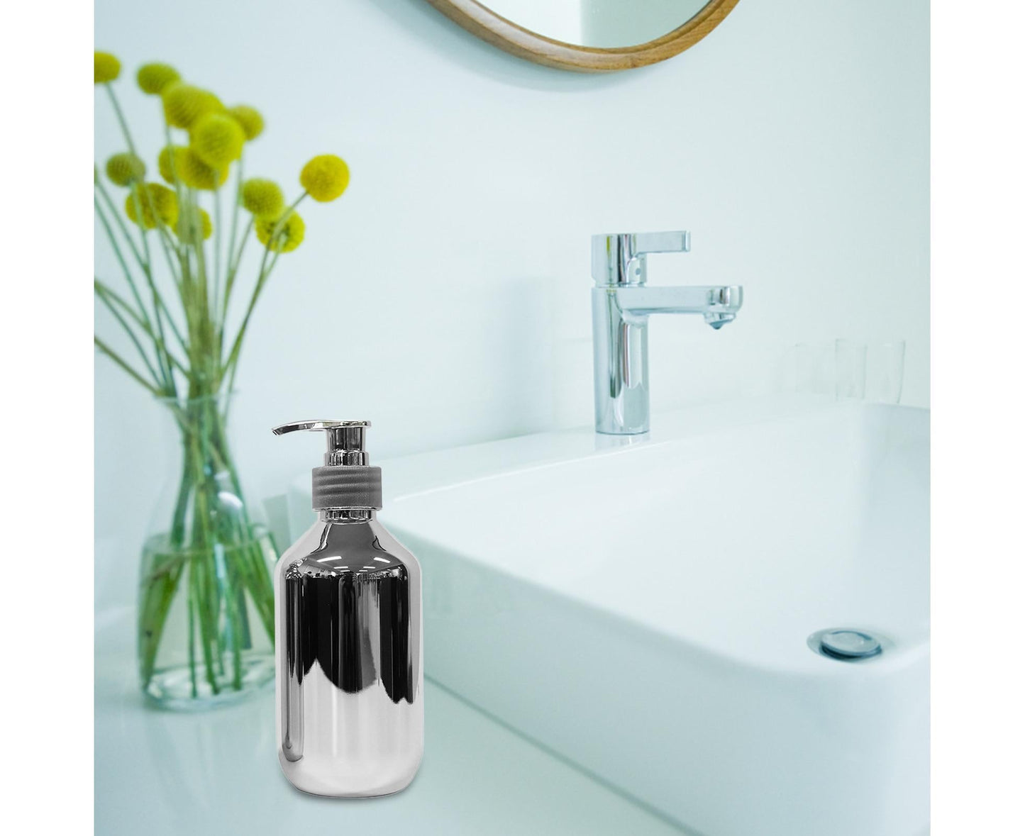 300ml Soap Dispenser Refillable Spiral Mouth Mini Built-in Spring Body Wash Dispenser Bathroom Supplies -Silver