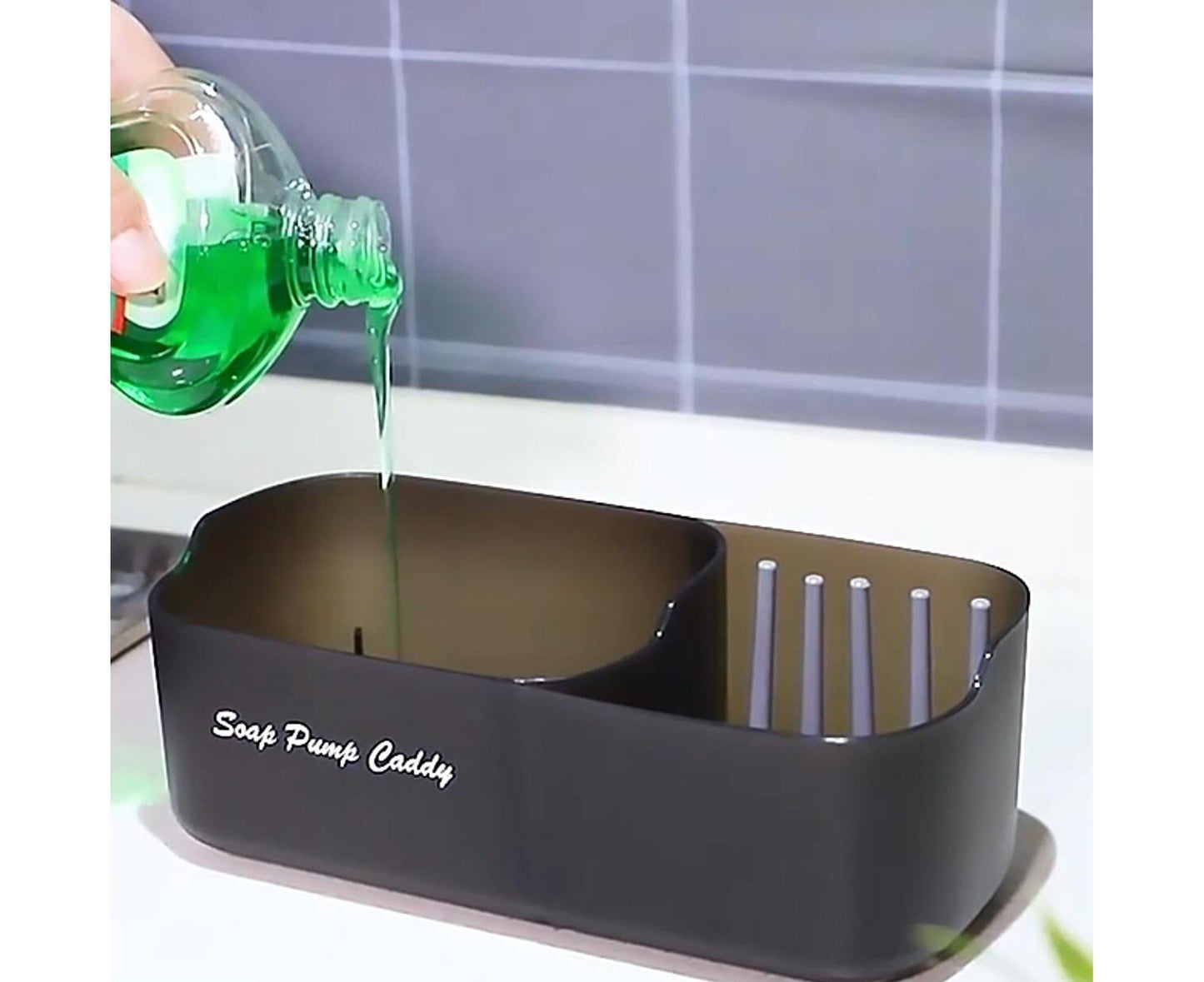 3-in-1 Multi-functional Soap Box with Sponge Holder Hollow Drain Pan Instant Refill Countertop Sink Dish Washing Liquid Soap Dispenser for Kitchen