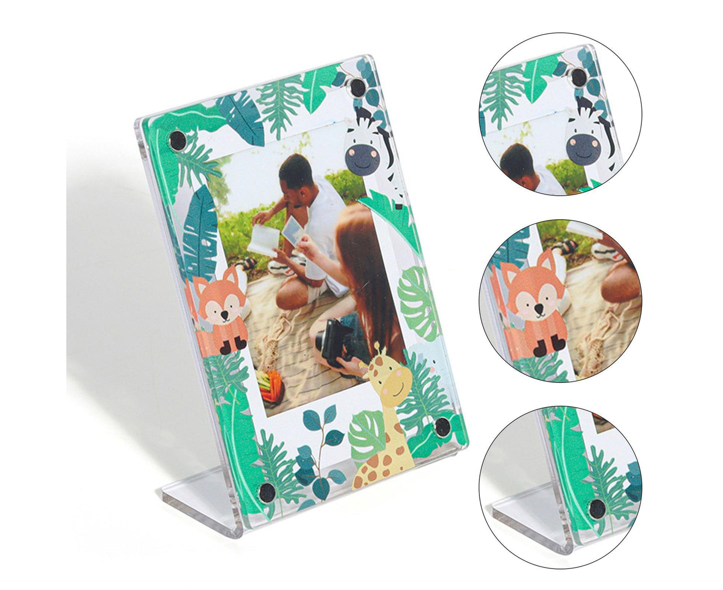 3Inch Photo Frame Cartoon Animal Pattern Desk Acrylic Display Frame Artwork for Family Photos Pressed Flowers
