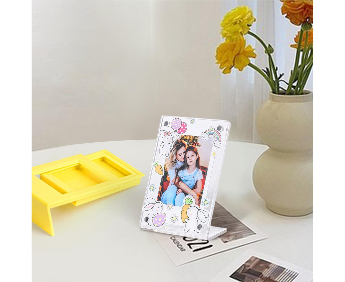 3Inch Photo Frame Cartoon Animal Pattern Desk Acrylic Display Frame Artwork for Family Photos Pressed Flowers