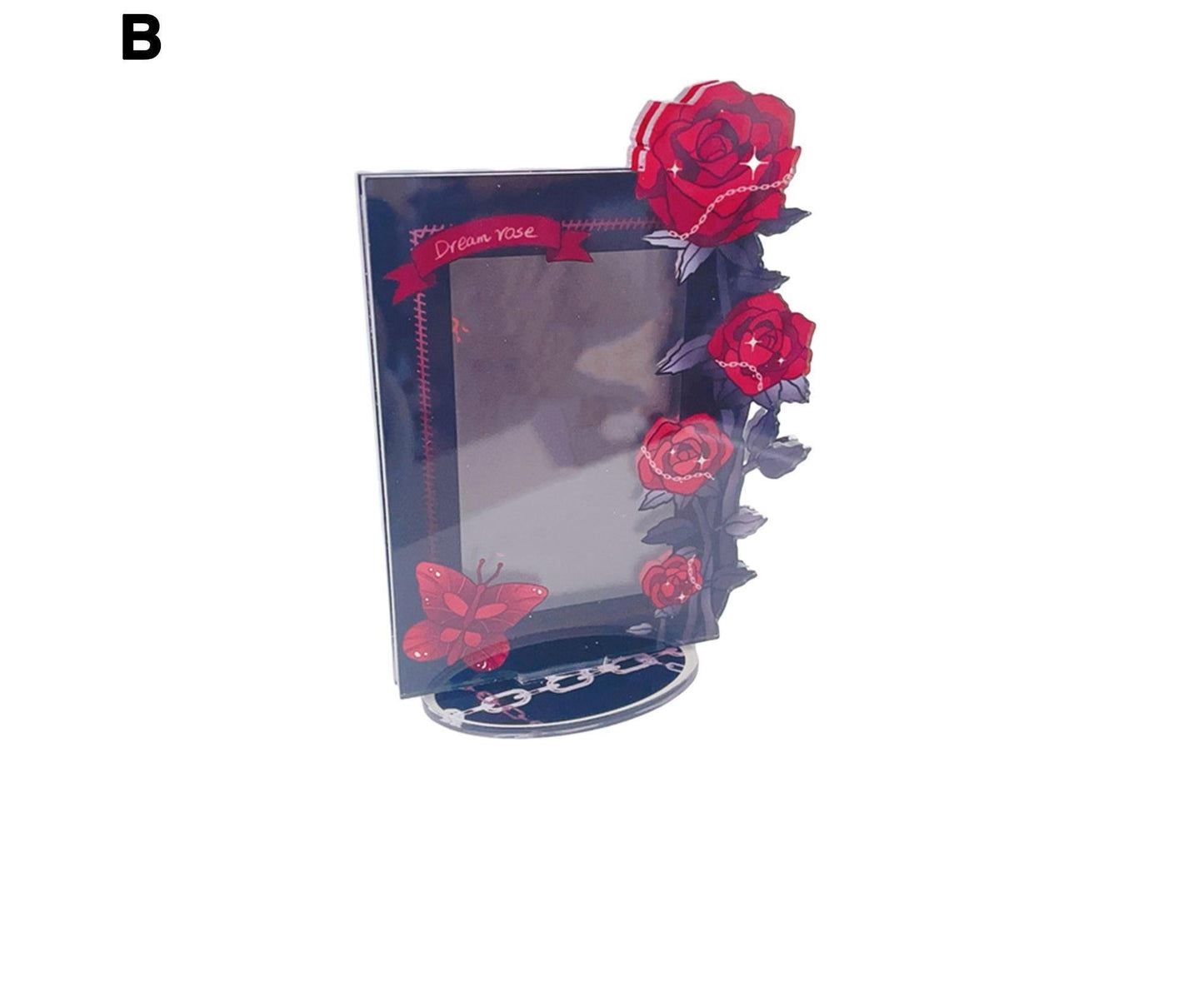 Acrylic Photocard Holder Rose Lily Flower Theme Heavy Duty Standing Mini Photo Stand Picture Display Frame Table Decoration - Red