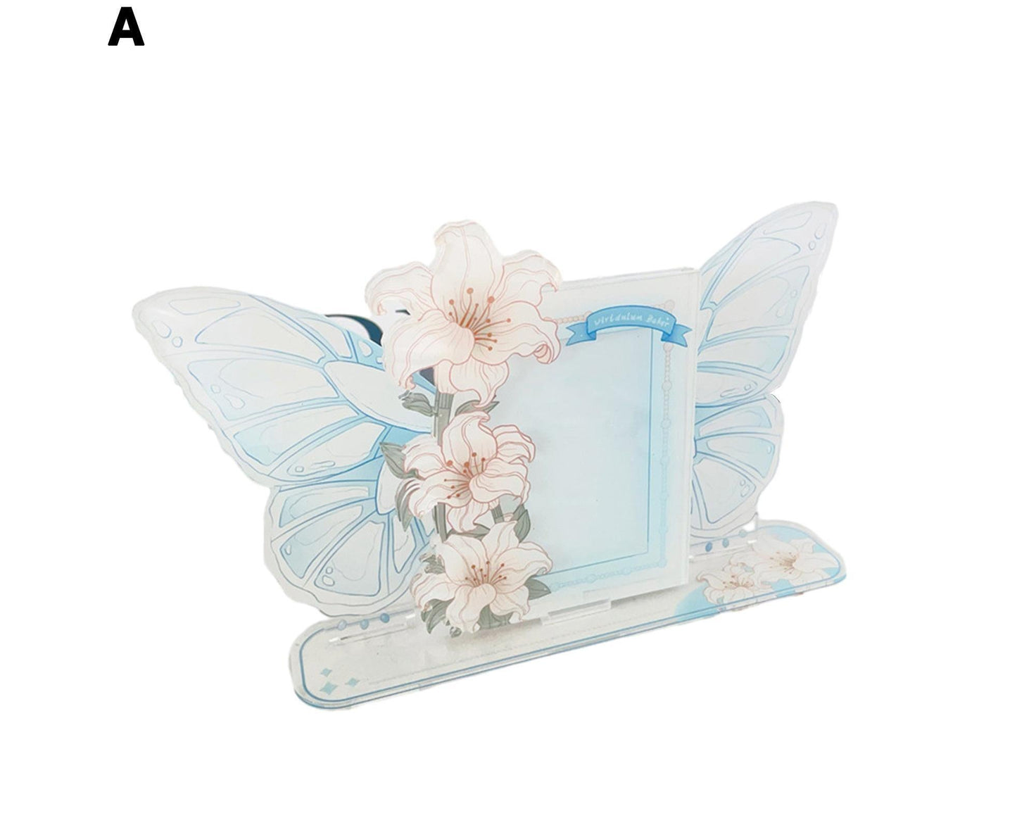Acrylic Photocard Holder Rose Lily Flower Theme Heavy Duty Standing Mini Photo Stand Picture Display Frame Table Decoration - Blue