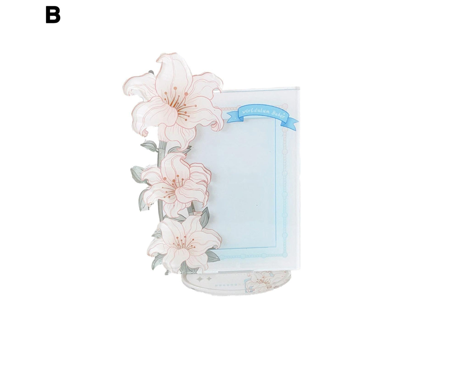 Acrylic Photocard Holder Rose Lily Flower Theme Heavy Duty Standing Mini Photo Stand Picture Display Frame Table Decoration - Blue