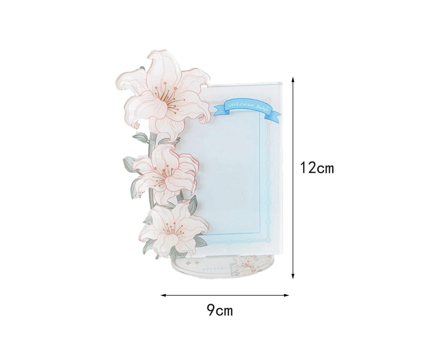 Acrylic Photocard Holder Rose Lily Flower Theme Heavy Duty Standing Mini Photo Stand Picture Display Frame Table Decoration - Blue