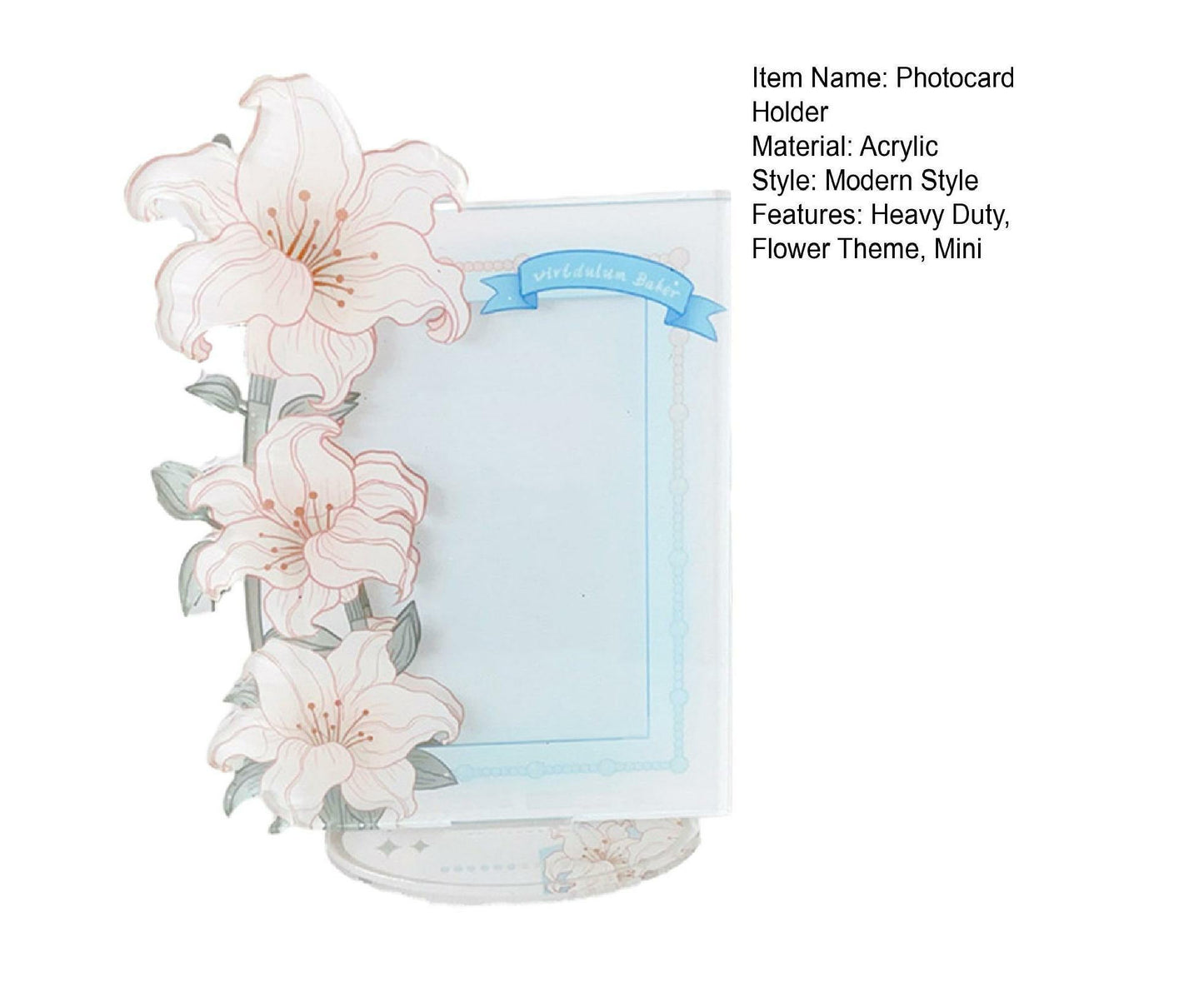 Acrylic Photocard Holder Rose Lily Flower Theme Heavy Duty Standing Mini Photo Stand Picture Display Frame Table Decoration - Blue