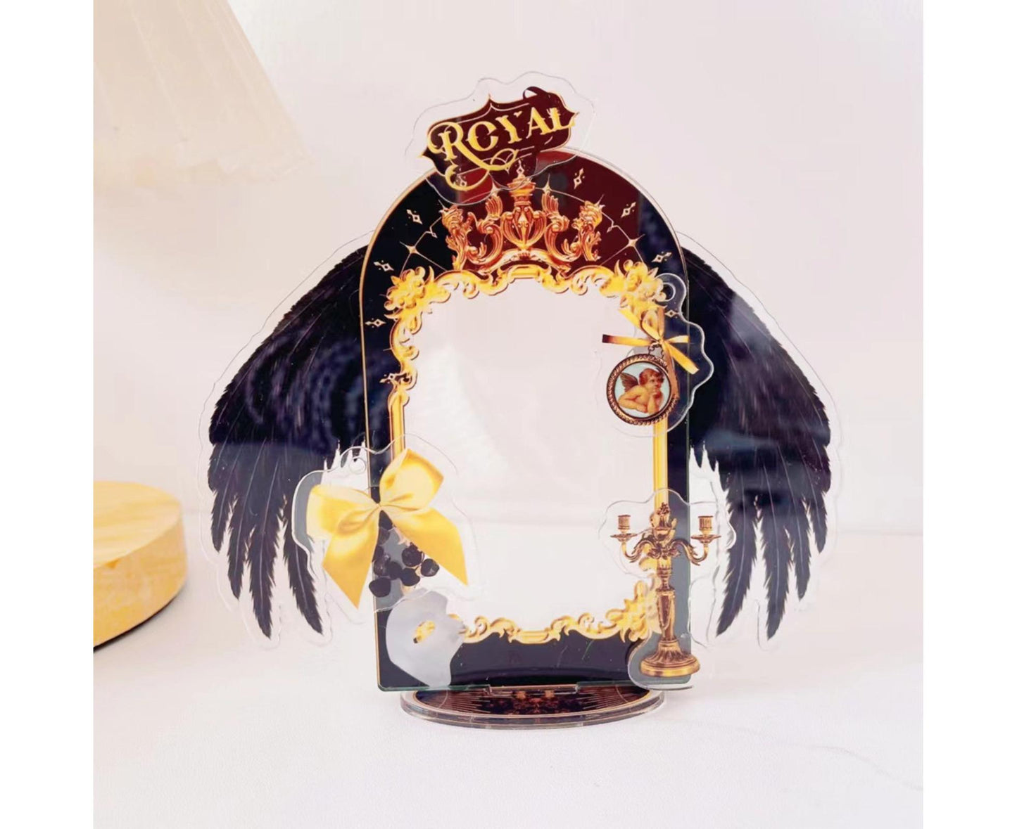 Acrylic Photo Frame Creative Devil Wings Replaceable Album Postcard DIY Storing Desktop Display White/Black 3 Inch Picture Holder Ornament Birthday Gift - Black