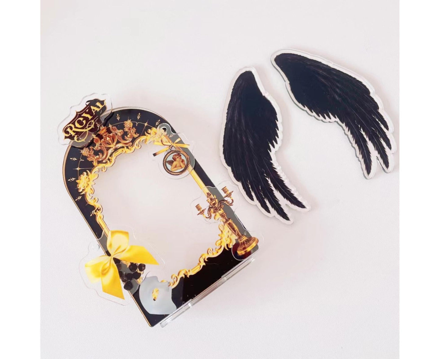 Acrylic Photo Frame Creative Devil Wings Replaceable Album Postcard DIY Storing Desktop Display White/Black 3 Inch Picture Holder Ornament Birthday Gift - Black