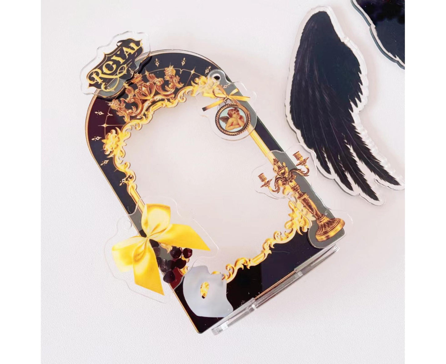 Acrylic Photo Frame Creative Devil Wings Replaceable Album Postcard DIY Storing Desktop Display White/Black 3 Inch Picture Holder Ornament Birthday Gift - Black
