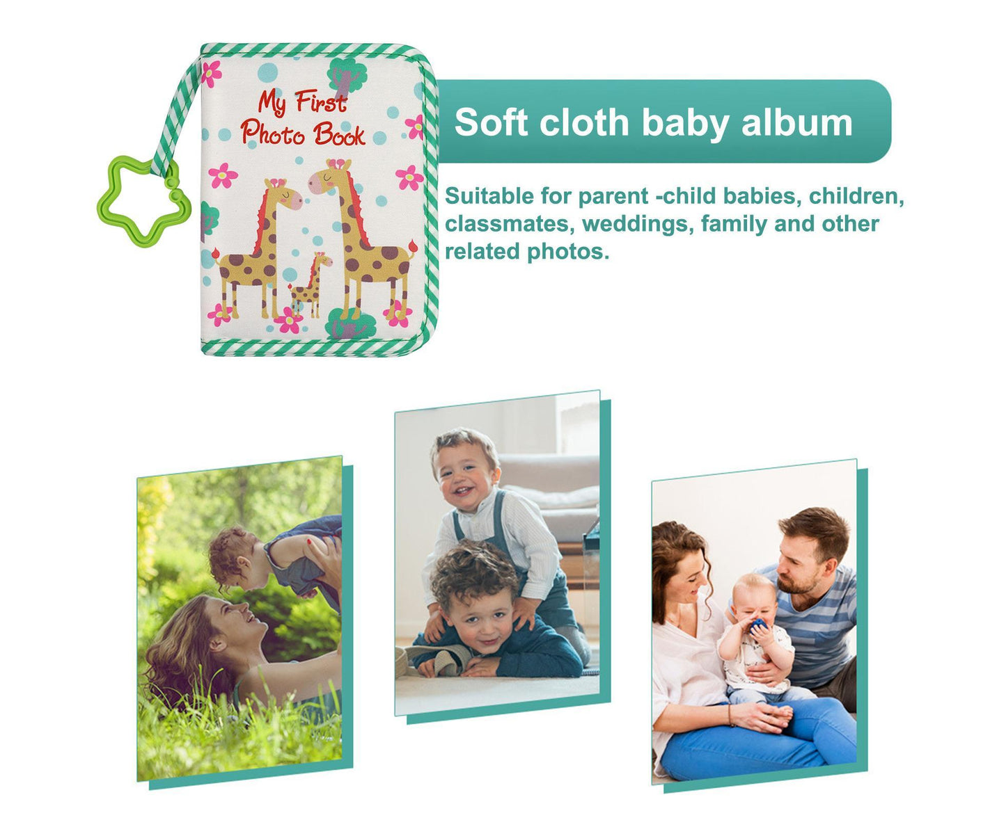babies Photo Album Promote Brain Development Create Lasting Memories Soft Cloth Photo Book for babiess - Green