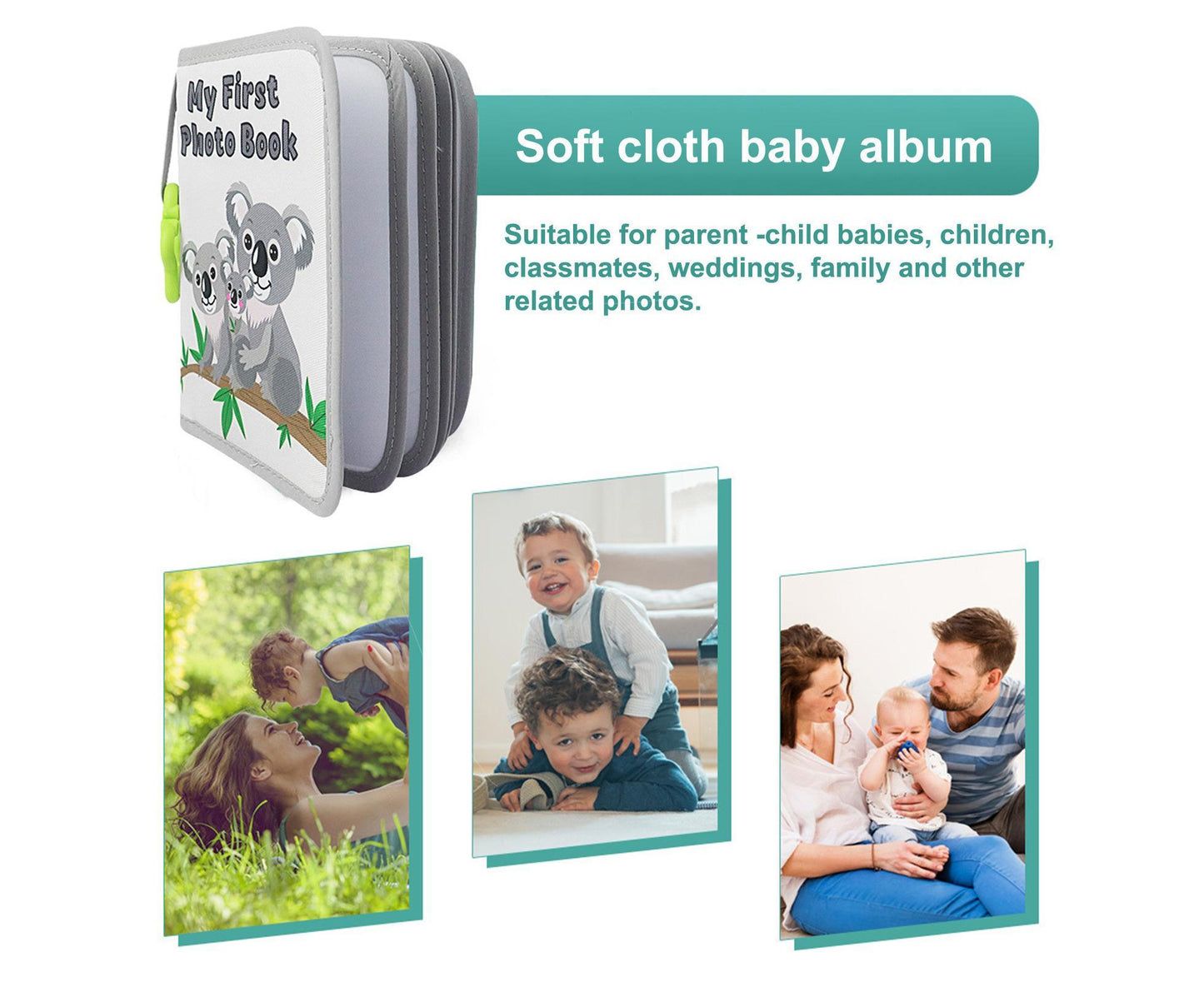 babies Photo Album Promote Brain Development Create Lasting Memories Soft Cloth Photo Book for babiess - Grey