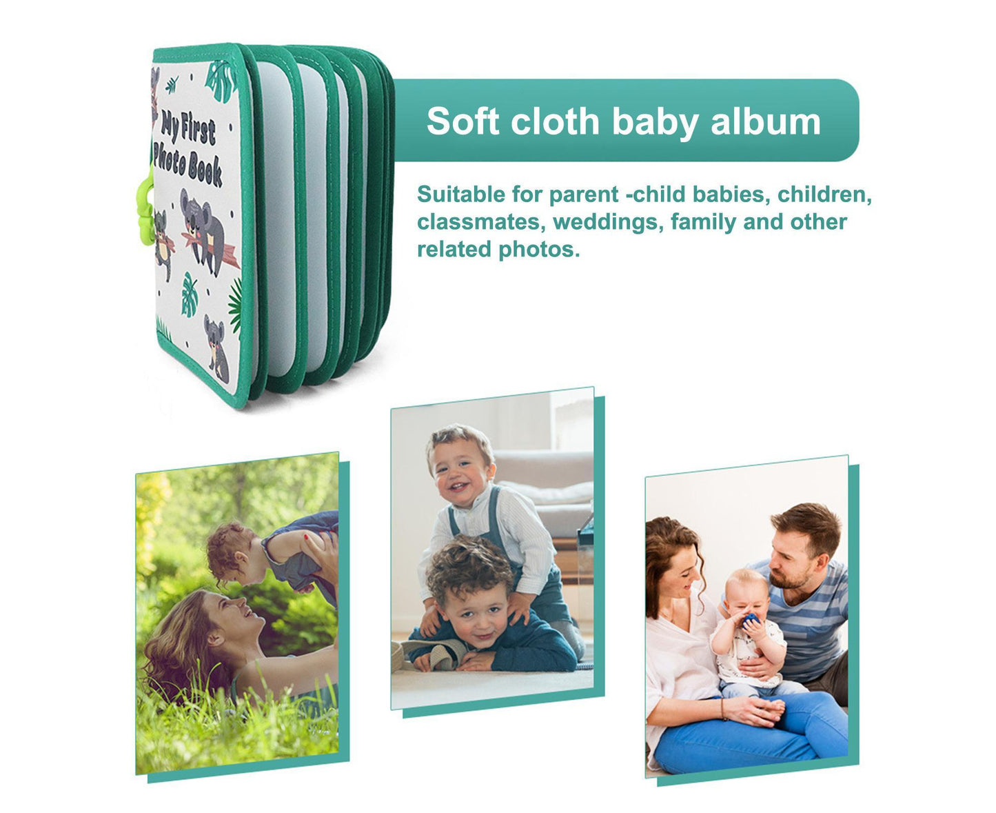 babies Photo Album Promote Brain Development Create Lasting Memories Soft Cloth Photo Book for babiess - Light Green