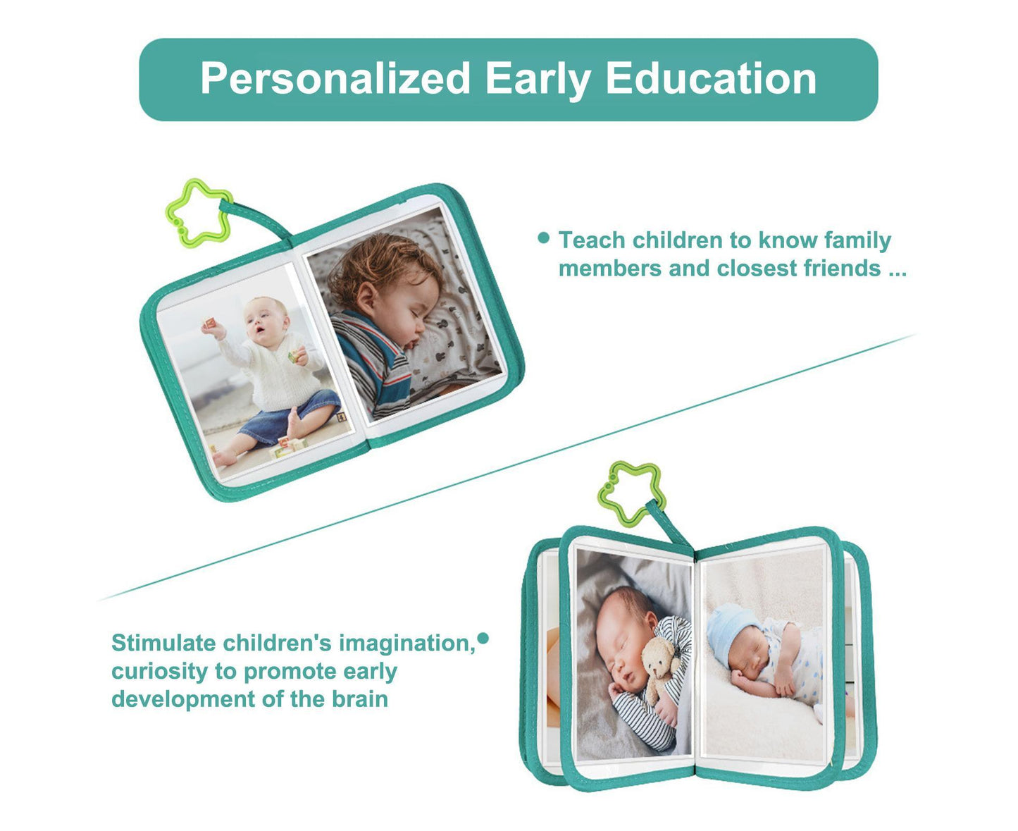 babies Photo Album Promote Brain Development Create Lasting Memories Soft Cloth Photo Book for babiess - Light Green