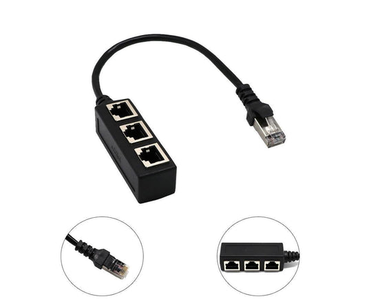 Ethernet Network RJ45 1 Male to 3 Female Connector Splitter Converter Cable - Black