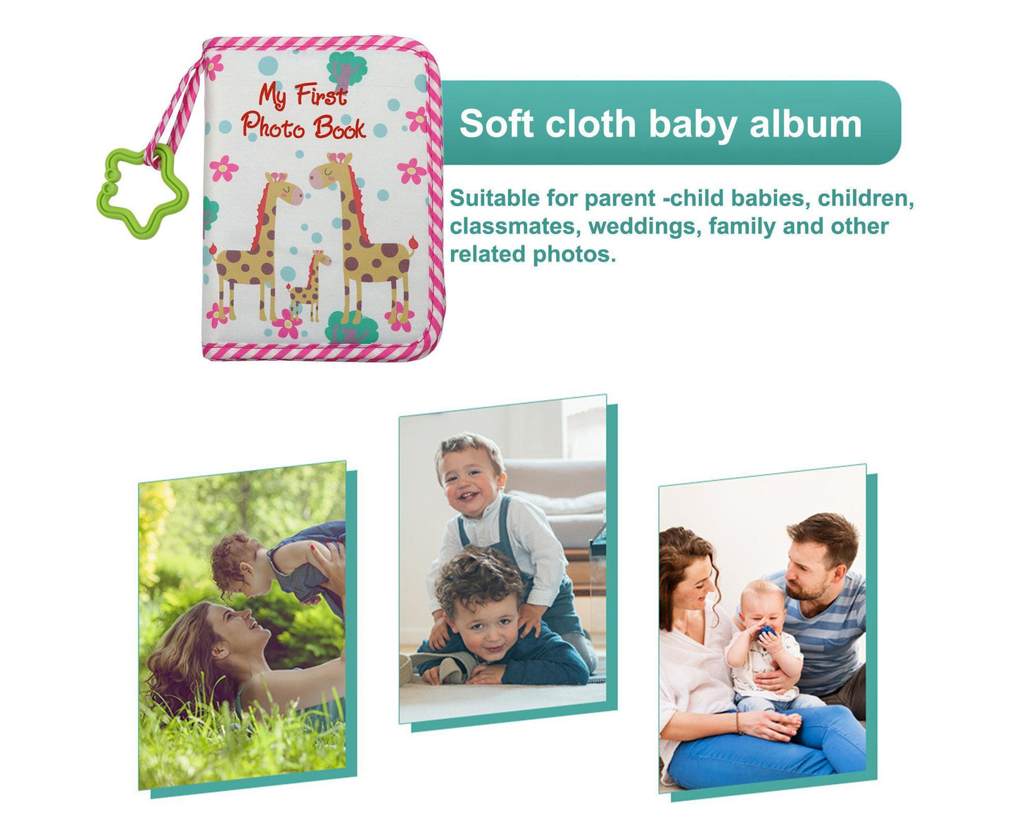 babies Photo Album Promote Brain Development Create Lasting Memories Soft Cloth Photo Book for babiess - Pink