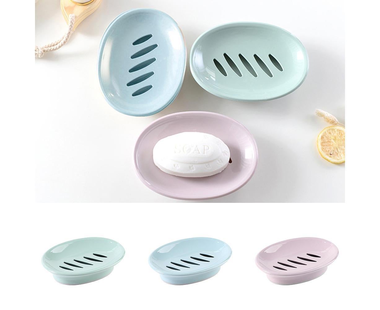 Double Layers Oval Soap Storage Holder Box Stand Kitchen Bathroom Accessories-Green