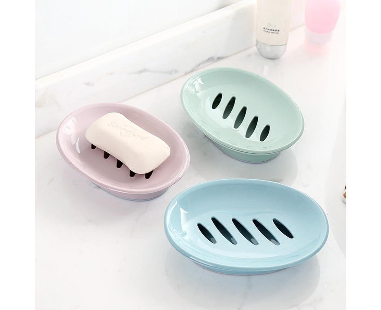 Double Layers Oval Soap Storage Holder Box Stand Kitchen Bathroom Accessories-Green