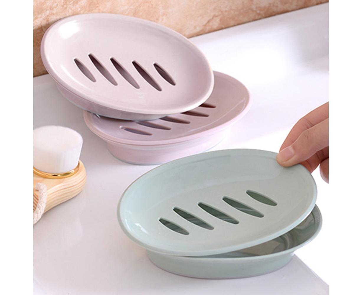 Double Layers Oval Soap Storage Holder Box Stand Kitchen Bathroom Accessories-Green