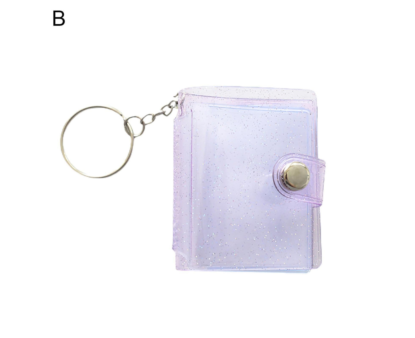 Mini Photo Album Flip Page Sequins Transparent Snap Hanging Ring 16 Pockets Card Photo Holder Memory Gift - Purple