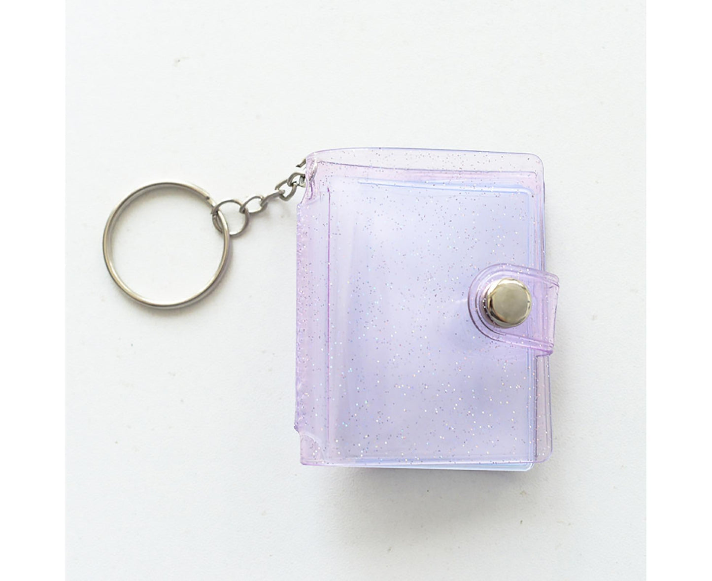 Mini Photo Album Flip Page Sequins Transparent Snap Hanging Ring 16 Pockets Card Photo Holder Memory Gift - Purple