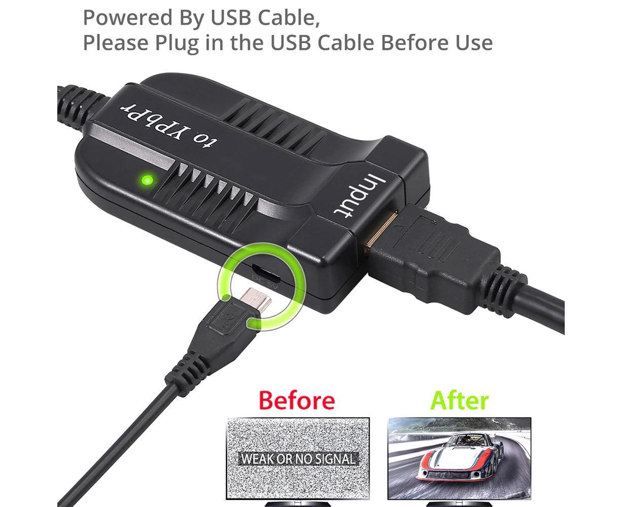 HDMI-compatible to 1080p Component Video YPbPr 5RCA RGB Converter Adapter R/L Audio Output - Black