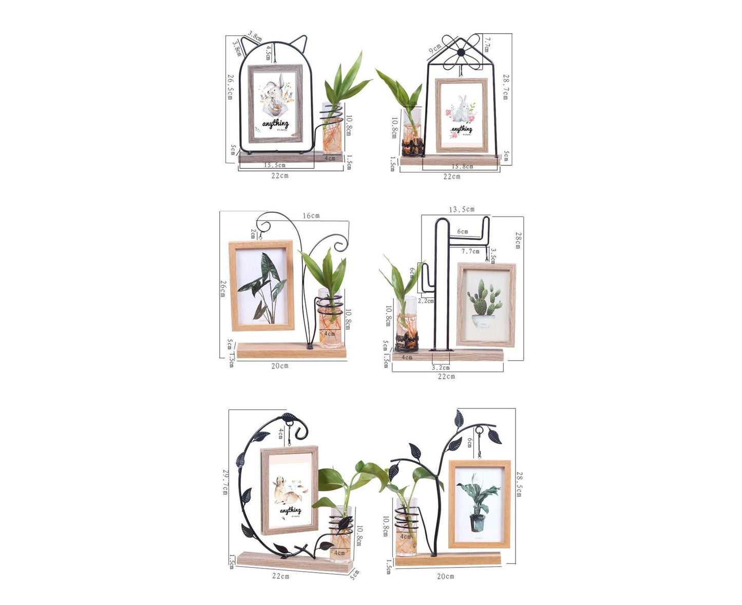 Picture Frame Double Sided Stable Base Smooth Edge High Strength Rustproof Decorative Burr Free Desktop Photo Frame with Hydroponic Vase Home Supplies