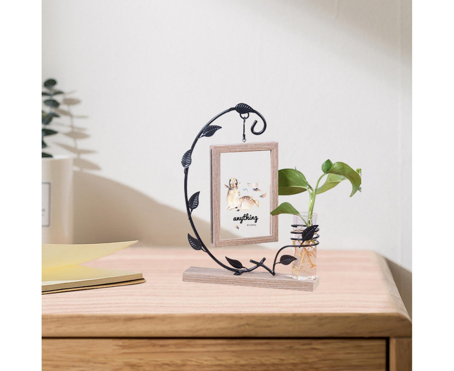 Picture Frame Double Sided Stable Base Smooth Edge High Strength Rustproof Decorative Burr Free Desktop Photo Frame with Hydroponic Vase Home Supplies