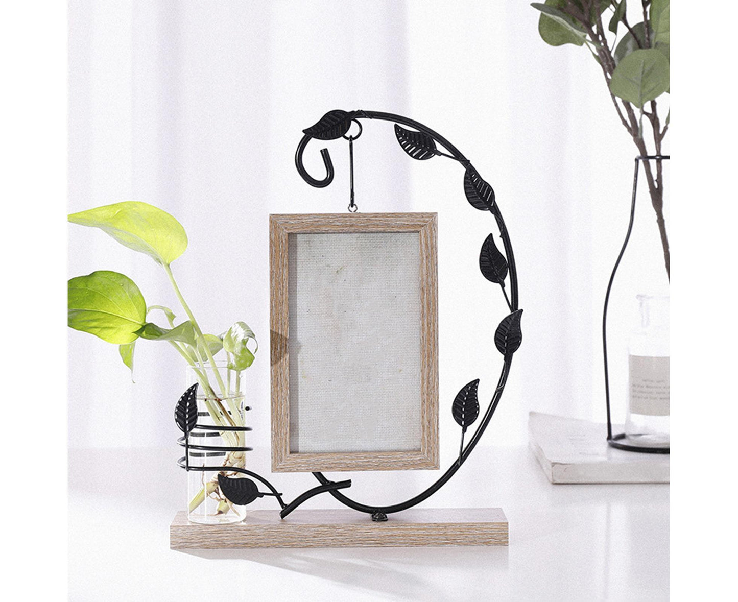 Picture Frame Double Sided Stable Base Smooth Edge High Strength Rustproof Decorative Burr Free Desktop Photo Frame with Hydroponic Vase Home Supplies