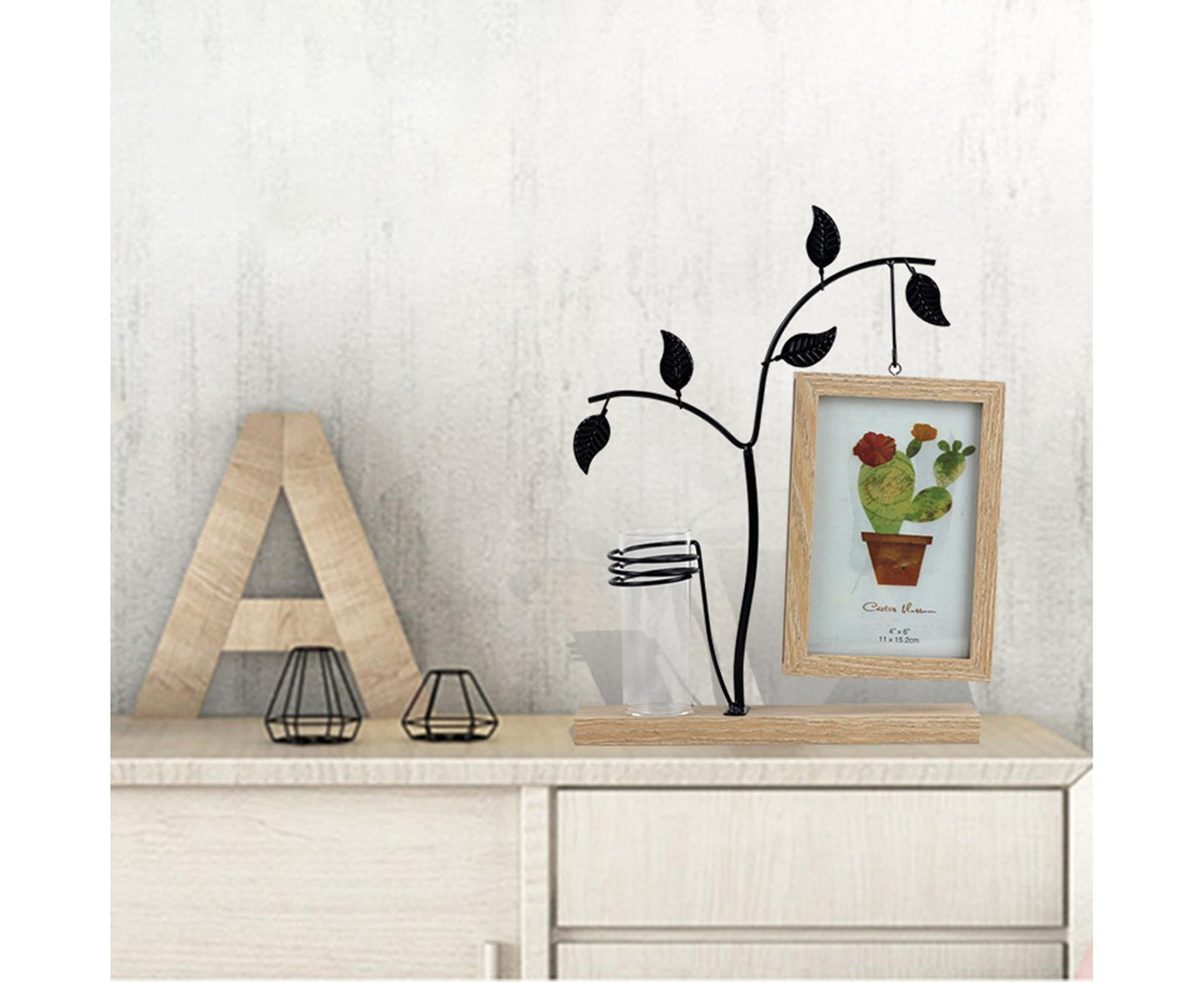 Picture Frame Double Sided Stable Base Smooth Edge High Strength Rustproof Decorative Burr Free Desktop Photo Frame with Hydroponic Vase Home Supplies